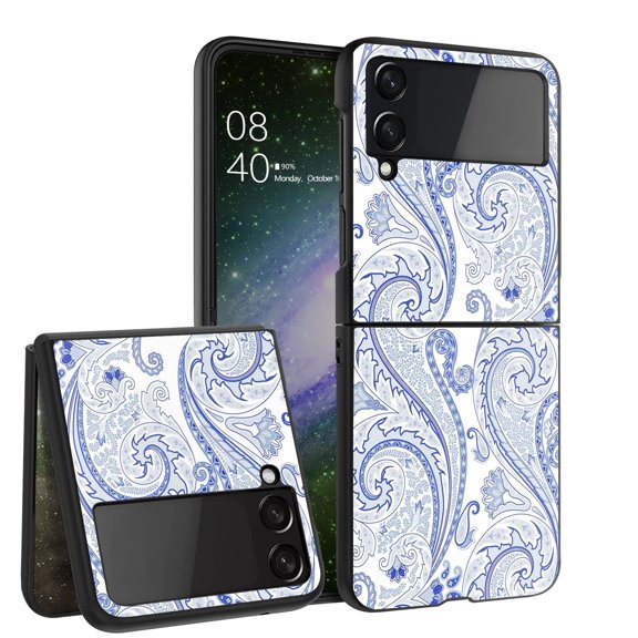 ANJ  Hard Protective Printed Case Cover Compatible with Samsung Galaxy Z Flip 4 - Porcelain Pattern