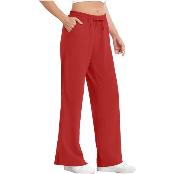 MYAOYI Leg Pants for Women no boundarie UV Protection Wide Elastic Waist Pockets Side Slit Casual Wear