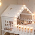 thumbnail image 5 of Twin Size House Loft Bed with Slide,Playhouse Bed with Star Moon-shaped Designs and Window, Chic Design with LED Lights,No Box Spring Needed,White, 5 of 21