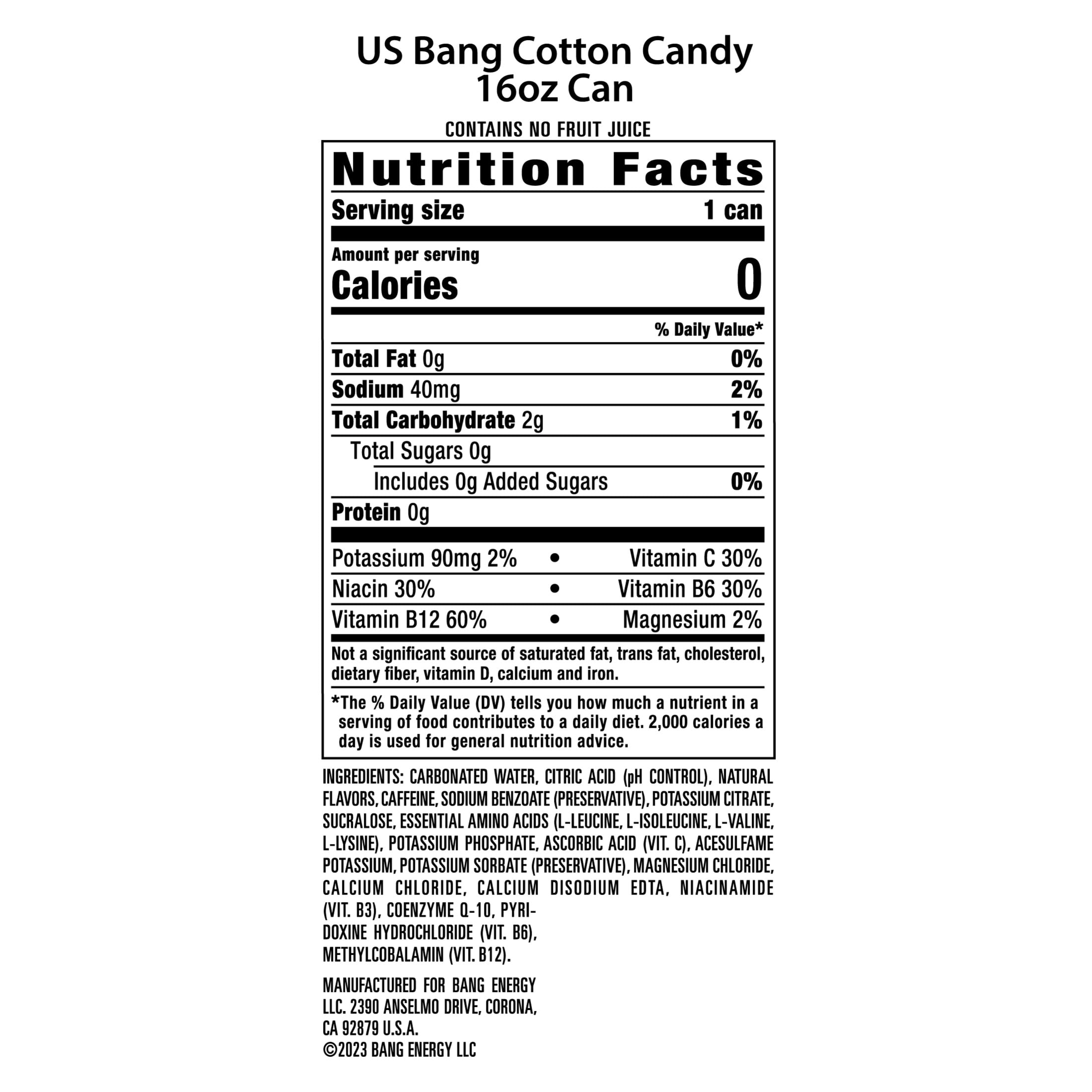 (5 pack) Bang Energy Cotton Candy Sugar Free Energy Drink 16 fl oz Can