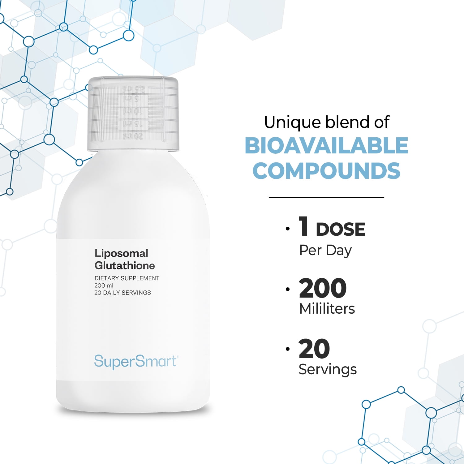 SuperSmart Liposomal Glutathione Liquid 900mg per Day (High Potency) - Highly Bioavailable Form of Glutathione - Enhanced Antioxidant with Vitamin C | Non-GMO & Gluten Free - 200ml - 20 Servings