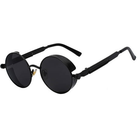 Steampunk Retro Gothic Vintage Black Metal Round Circle Frame Sunglasses Smoke Lens