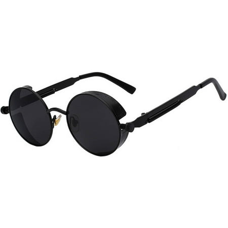 Round Vintage Sunglasses - Steampunk Retro Gothic Vintage Black Metal Round Circle Frame Sunglasses Smoke Lens