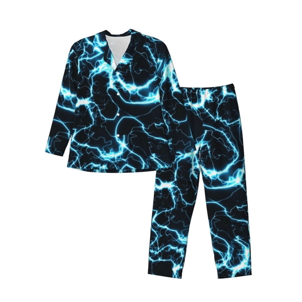Balery Lightning Pijama para Hombre de Dos Piezas con Manga Larga, Conjunto de Dormir y Descanso Suave con Bolsillos-Small