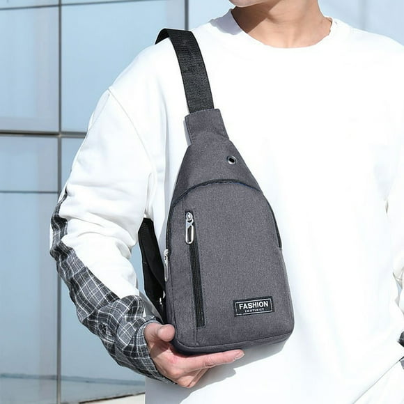 Embroidery Crossbody Shoulder Bag | Large Capacity Polyester Watertight Backpack | Multi-Compartment | Adjustable Strap 14-36in | Data Hole | 30x18x6cm | Black Gray Blue