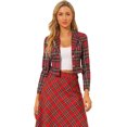 thumbnail image 1 of Unique Bargains Blazer Court Tartan à Carreaux Extensible avec Revers Cranté pour Femmes, 1 of 6