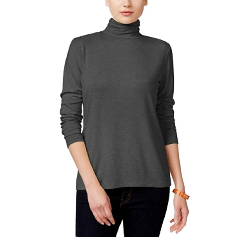 Style & Co. Petite Mockturtleneck Top Petities L DARK GRAY