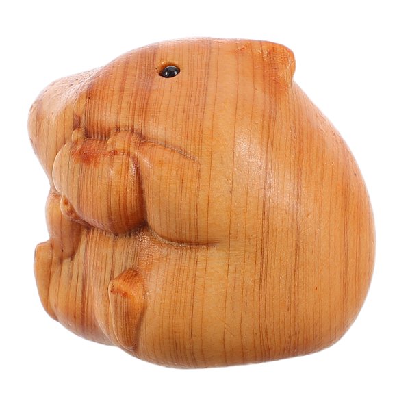 Raindrops Wooden Hamster Sculpture Desk Decoration Handmade Wood Carved Animal Figurine