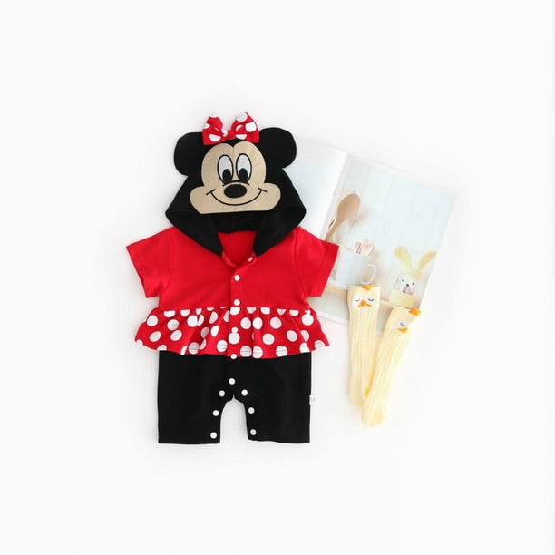 Mamelucos de verano para bebés, mono para niñas, ropa de tigre Animal, dibujos animados de Mickey Minnie, trajes de manga corta para niños recién nacidos con capucha 18M Gao Jinjia LED