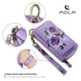 thumbnail image 5 of ELEHOLD Handbag Wallet with Case for iPhone 15 Plus Flower Floral Pattern with Card Holders Zipper Purse RFID Wallet Wristband Strap Magnetic Phone Case for iPhone 15 Plus,purple, 5 of 8