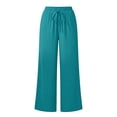 thumbnail image 4 of Lmueinov Womens Wide Leg Pants with Pockets Cotton Drawstring High Waisted Flowy Palazzo Pants Summer Fall Lightweight Loose Fit Travel Vacation Pants, 4 of 5