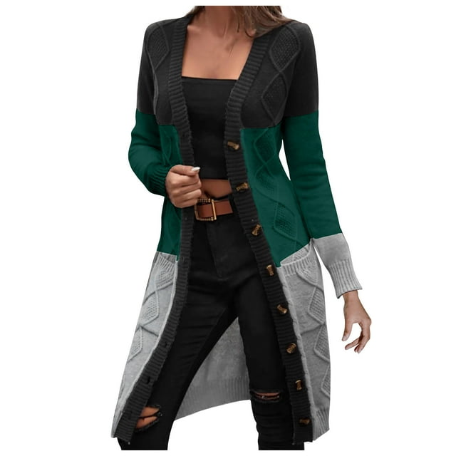 Yuyuzo Women Sweater Cardigans Button down V Neck Long Sleeve Solid Color Patchwork Knitting Jacket with Pocket