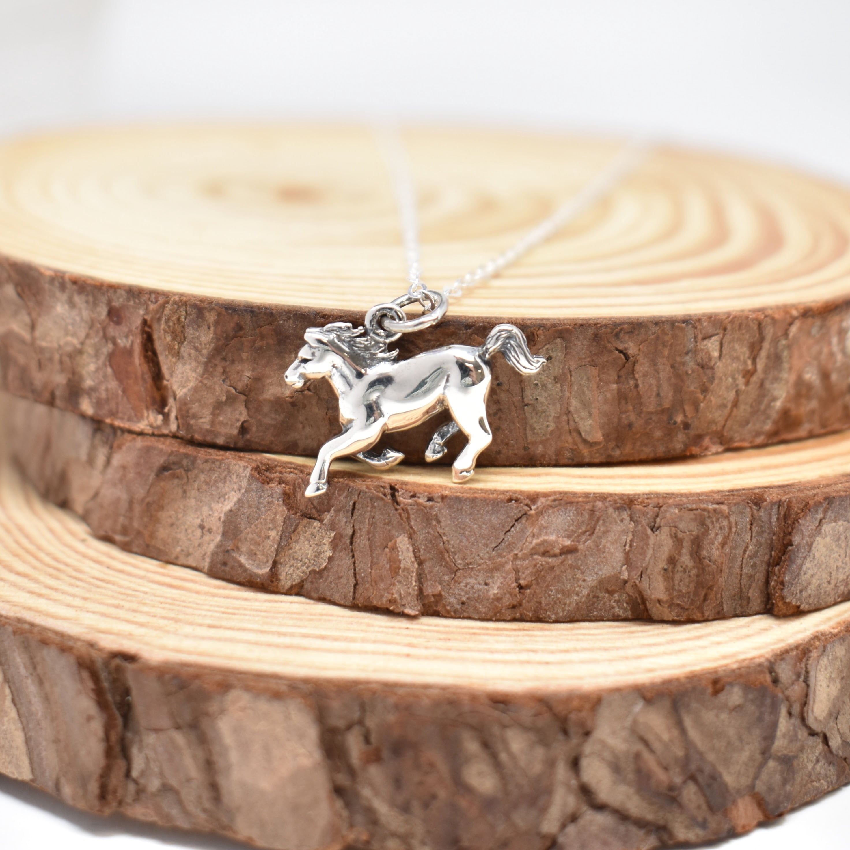 Horse necklace in sterling silver on an 18 inch sterling silver cable chain.  Female jewelry. sterling necklace. Women's necklace. Equestrian jewelry.