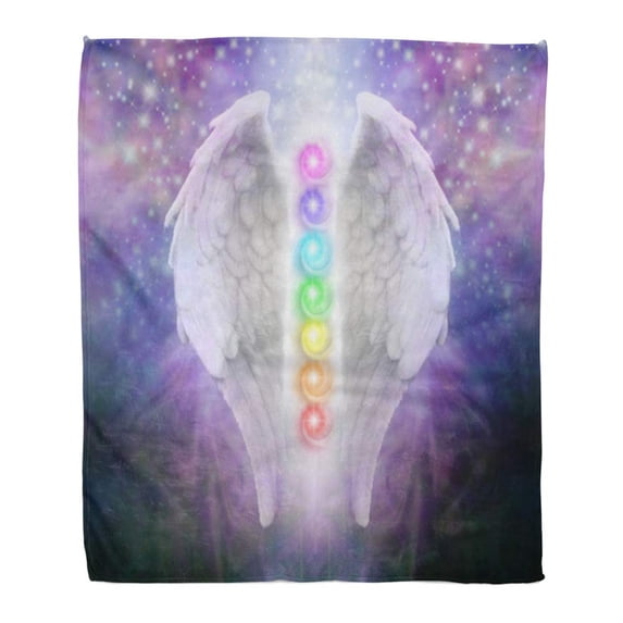 SIDONKU Throw Blanket Warm Cozy Print Flannel Angel Wings Chakras Darkness and Light Pair of The Seven Between Dark Blue Comfortable Soft for Bed Sofa and Couch 50x60 Inches