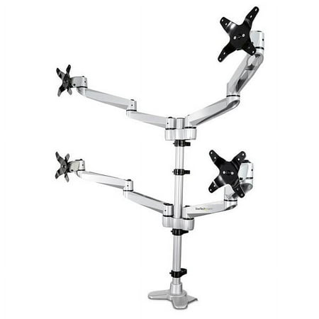 UPC: 0065030881456 | Startech.com Desk Mount Quad Monitor Arm Premium Articulating Vesa 4 Monitor Mount 2×2 Up To 27 Ergonomic Height Adjustable Pole Mount Tilt/swivel/rotate C-clamp/grommet Silver – Heavy-duty