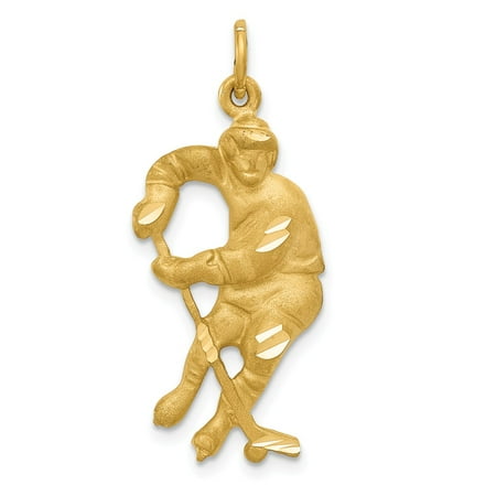 Player Charm 14kt Gold Jewelry - Solid 14k Yellow Gold Hockey Player Pendant Charm (14mm x 32mm)