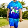 thumbnail image 6 of Atogsazn Kids Boys Summer Clothes Set Childrens Printed Short Sleeve Hooded Shirts & Shorts Outfit Hoodies Blue 5-6 Years Fashion, 6 of 7
