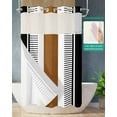 thumbnail image 2 of No Hook Shower Curtain with Snap in Liner, Wood Grain Brown Boho Brown and Black Striped Tribal Farmhouse Style Shower Curtains for Bathroom, Washable Inner Liner with Mesh Top Window, 36"x72", 2 of 6