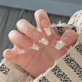 thumbnail image 1 of Uñas postizas con pegamento, 24 piezas, rosa, diseño de mariposa, chica encantadora, herramientas de uso, 1 of 4