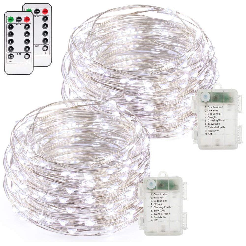 Fairy Lights, 2Pack Battery Operated Waterproof Cool White 50 LED