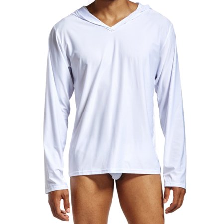 

Men Casual Homewear Hooded Long Sleeves Smooth Thin Breathable Tops Pajamas M