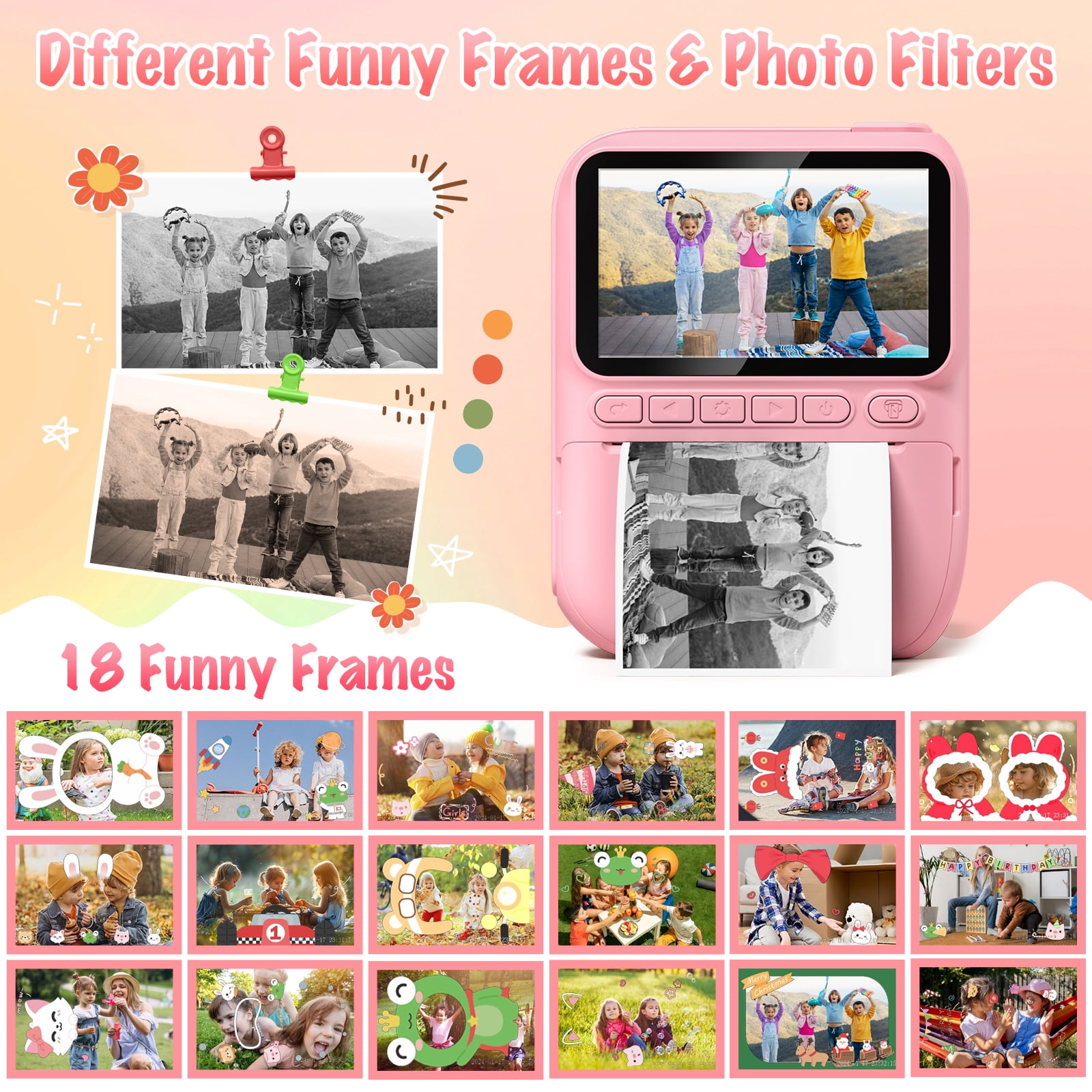 Gofunly Instant Print Camera for Kids, 1080P HD Digital Video Instant Camera for Boys & Girls 3-12 Years Birthday Gifts, with 32GB Card and Printing Paper
