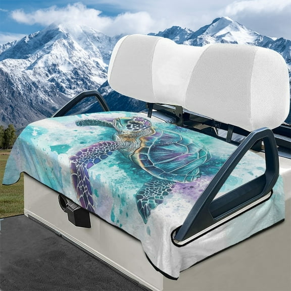 Yuyamidu Watercolor Sea Turtle Golf Cart Seat Covers Flannel Golf Cart Seat Towel Blanket Fits in Club Car Other 2-Seat Golf Carts Decoration, Blue