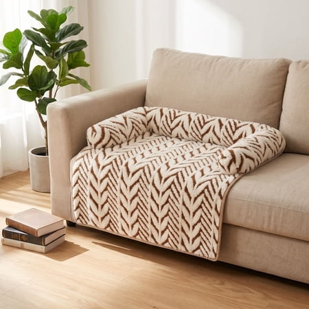 Soft Leaf-Patterned Pet Bed All- Warmth and Comfort for Cats and Dogs Cozy Plush Cushion for Indoor Use Pet Lounger for Home Decor 1Pack Coffee Size:L