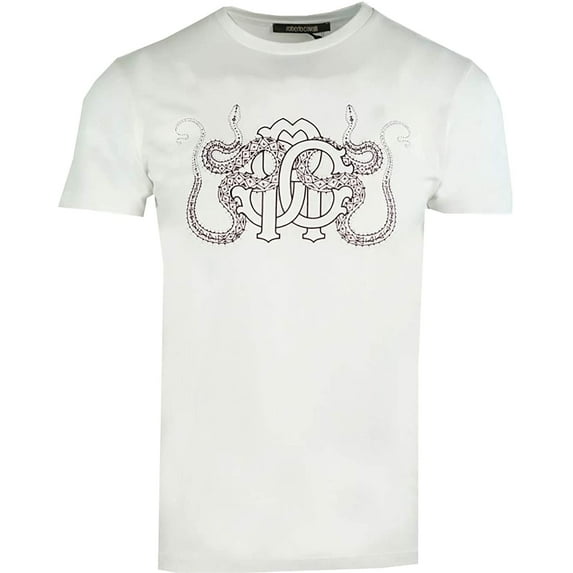 Roberto Cavalli Men's White Mirror Logo Short Sleeve T-Shirt (M)