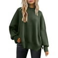 thumbnail image 1 of ORUYROP Women's Crewneck Batwing Long Sleeve Sweater 2023 Fall Oversized Ribbed Knit Side Slit Pullover Top, 1 of 7