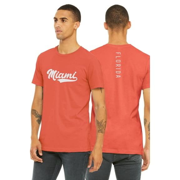 Daxton Adult Unisex Tshirt Miami Script with Florida Vertical on the Back, Coral White, S
