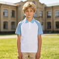 thumbnail image 2 of JCCXIN Little Boys School Uniform Polo Shirt Short Sleeve Patchwork Golf Shirts Stretch Active Tops Button Closure Collared Summer Relaxed Casual Daily Clothes,White,7-8 Years, 2 of 5