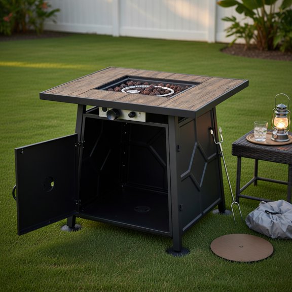 Topcobe 40 000 BTU 28" Propane Gas Fire Pit Table with Cover, Fire Pits & Outdoor Fireplaces, Backyard Furniture