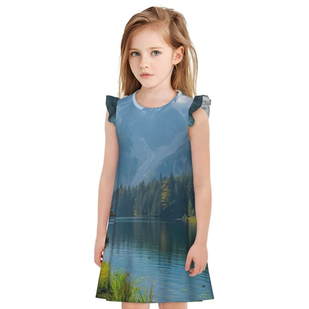 Balery Majestic Deer Mountain Lake Camisón de princesa para niñas, pijama de algodón con mangas abullonadas, suave y bonito.-Small
