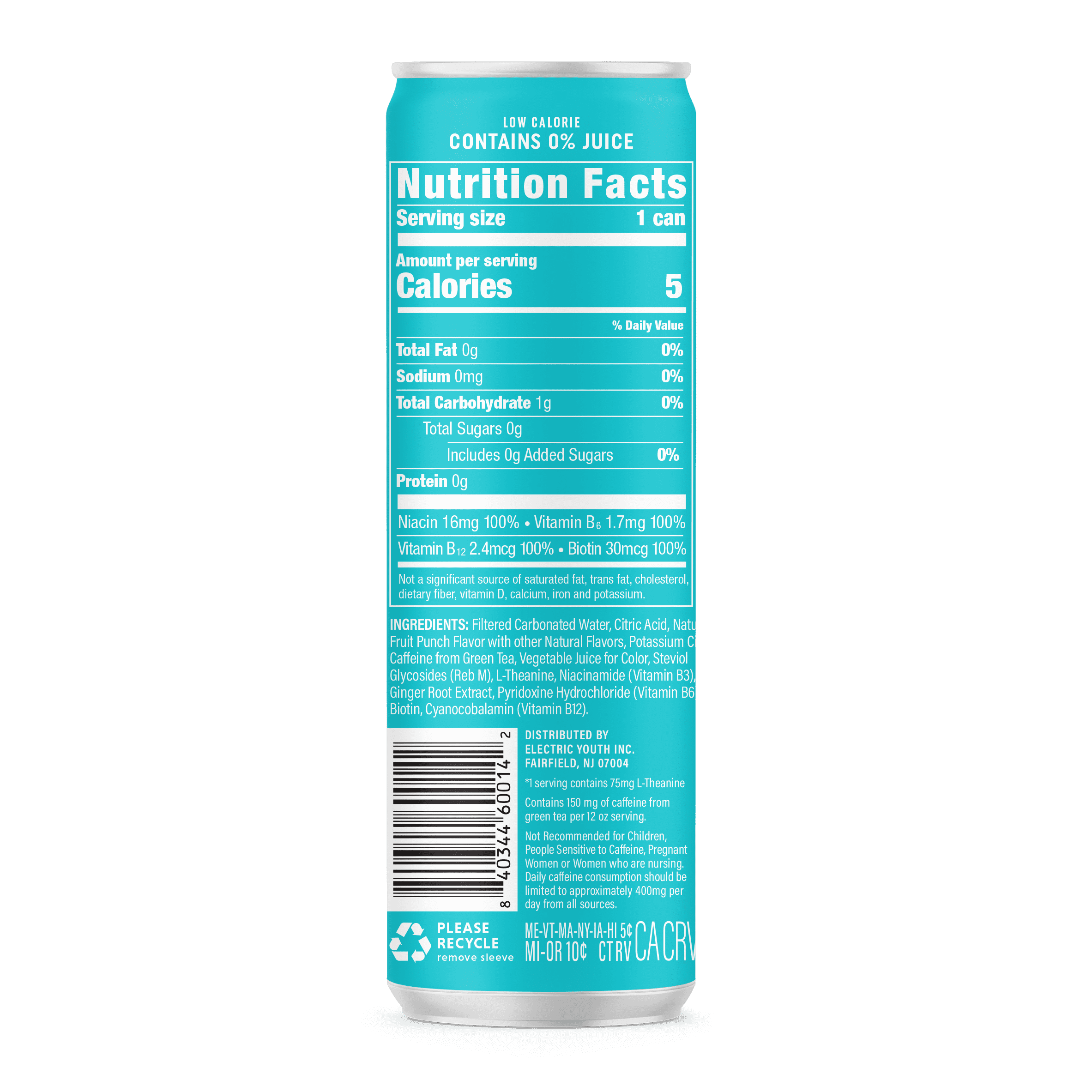 (5 pack) GORGIE Sparkling Energy Drink, Tropical Punch, 0 Sugar, Natural Caffeine from Green Tea, 12 fl oz Can