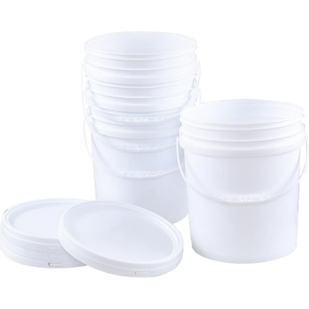 White Pails and Lids, Heavy Duty Barrel Buckets for Storage, Durable and Easy to Use (7 Gallon, 4 Pack)