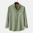 thumbnail image 2 of IROINNID On Sale Button Down Shirts for Men Autumn And Winter Stand Collar Long Sleeve Solid Color Cotton Linen Shirt Top,Green, 2 of 9