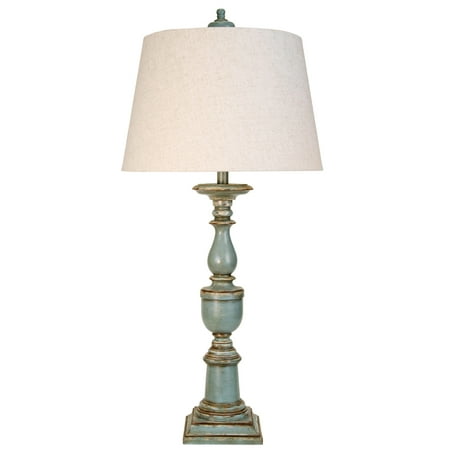 Avignon Table Lamp - Blue Finish - White Hardback Fabric