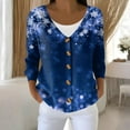 thumbnail image 2 of Women's Fashion Long Sleeve Christmas Snowman Snowflake Print Jacket Cardigan for Holiday Party and Casual Daily Wear,Royal Blue,S, 2 of 7