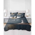thumbnail image 2 of Quilts Twin Size Bedding Set, Night Seaside Lighthouse Lightweight Quilted Comforter, Coastal Moonlight Ocean Soft Reversible Bedspread Coverlet with Pillow Covers for All Season, 68" x 86", 2 of 7