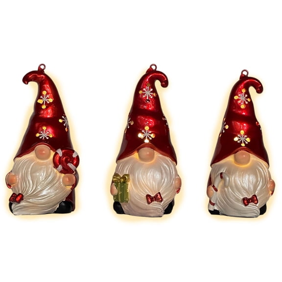 Galt International LED Lighted Santa Gnome Christmas Figurine Ornaments - 3.5" - Red and White - Set