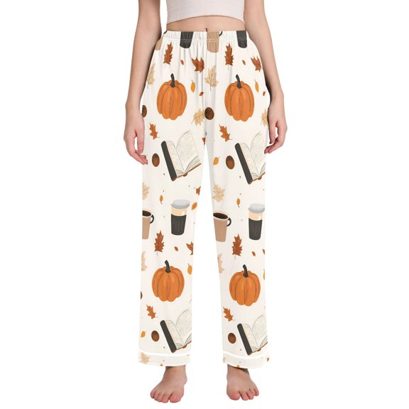 FORMRS Women's Pajama Pants with Pockets Soft Comfy Loungewear Sleep Bottom, Sizes S-2XL, Hand Drawn Pumpkin