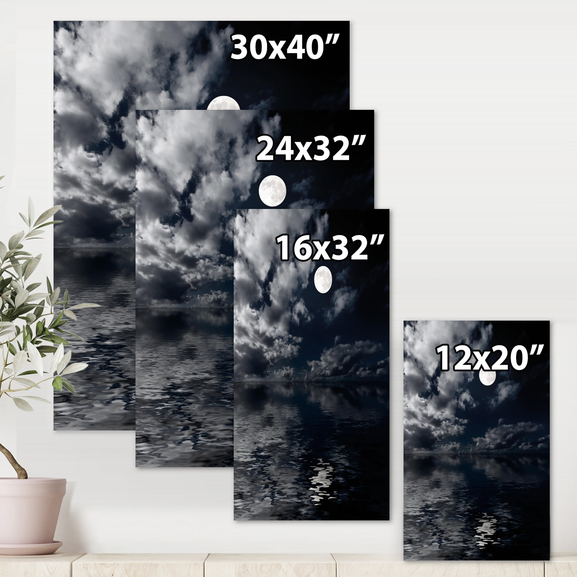 Full Moon Night in Cloudy Sky IV 24 in x 32 in Photography Canvas Art Print, by Designart