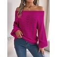 thumbnail image 5 of Crochet Tops for Women Off the Shoulder Sweaters Summer Long Sleeve Hollow Out Knit Beach Clothes Rose Red M, 5 of 9