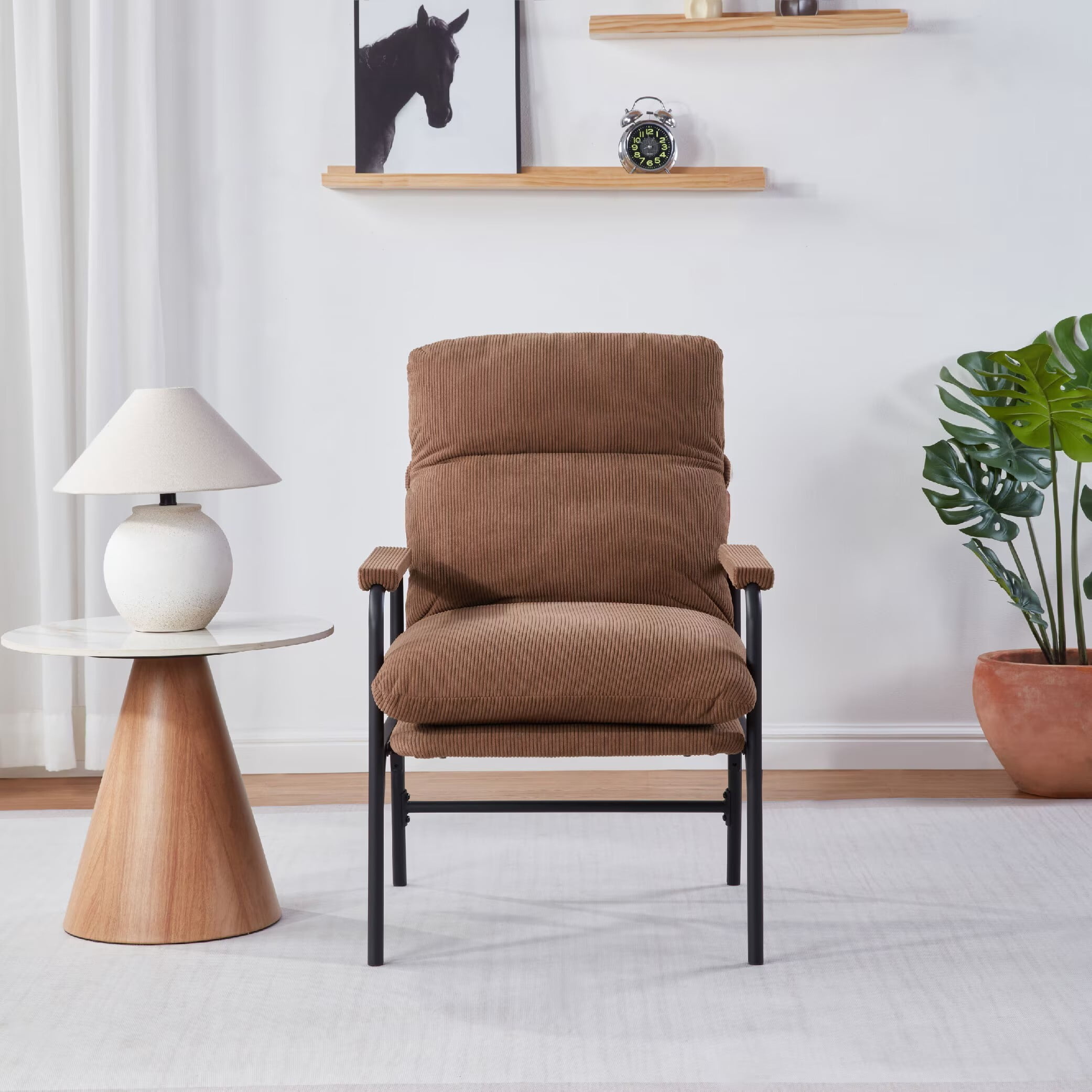 Avobird Modern Accent Chair for Living Room, Bedroom, Office, Vanity Chair with Adjustable Armrests & Removable Cushion, Brown