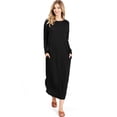 thumbnail image 2 of Lana Roux Women's Soft Long Sleeve T Shirt Midi Dress w/ Pockets (Black, Small), 2 of 4