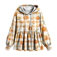 thumbnail image 6 of Xdegoge Womens Fall Pumpkin Print Hooded Sweatshirts Long Sleeve Babydoll Peplum Pullover Ruffle Hem Graphic Tops Casual Thanksgiving Clothes, 6 of 7