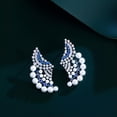 thumbnail image 6 of Symmetrical Blue Cubic Zirconia Pearl Earrings Geometric Silver Plated Jewelry, 6 of 7