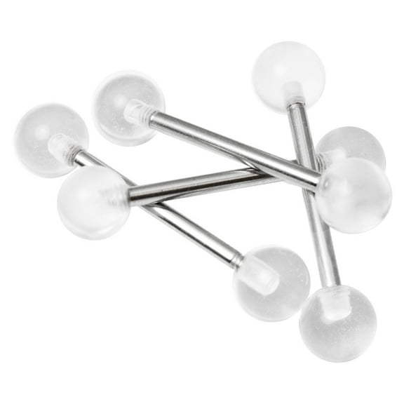 4 Pack Tongue and Nipple Barbells with Clear Acrylic Balls 316L Surgical Steel