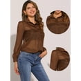thumbnail image 2 of DARING DIVA Women's Mesh Sheer Tops Point Collar Button Down Shirt XL Brown, 2 of 6